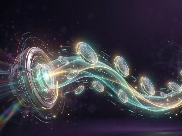 cloudbet glowing rings connected by curved streams of light