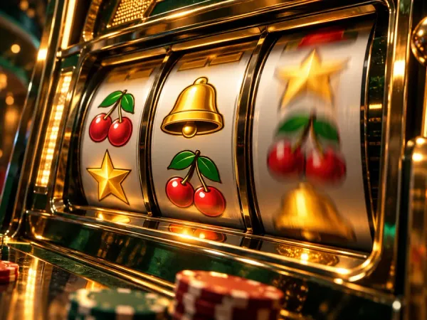 cloudbet slot machine with cherry, bell and star reels beside casino chips